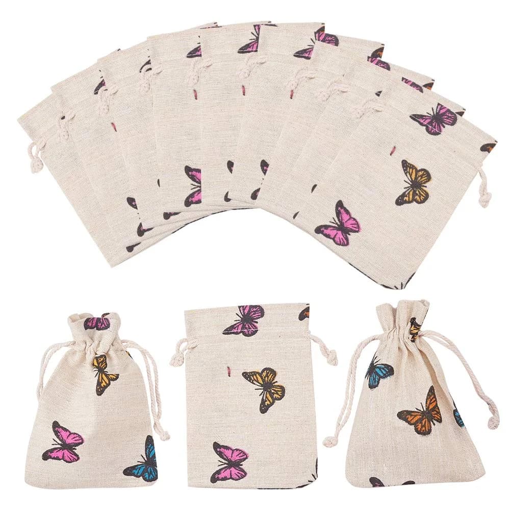 PH PandaHall Butterfly Cotton Bags 14cm (5.5in) x 10cm (4in) | 50 Pcs Drawstring Pouches for Gifts & Jewelry