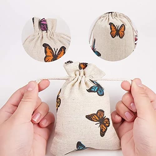 PH PandaHall Butterfly Cotton Bags 14cm (5.5in) x 10cm (4in) | 50 Pcs Drawstring Pouches for Gifts & Jewelry thumbnail 4