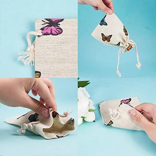 PH PandaHall Butterfly Cotton Bags 14cm (5.5in) x 10cm (4in) | 50 Pcs Drawstring Pouches for Gifts & Jewelry thumbnail 5