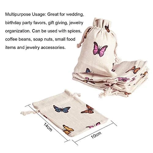 PH PandaHall Butterfly Cotton Bags 14cm (5.5in) x 10cm (4in) | 50 Pcs Drawstring Pouches for Gifts & Jewelry thumbnail 2