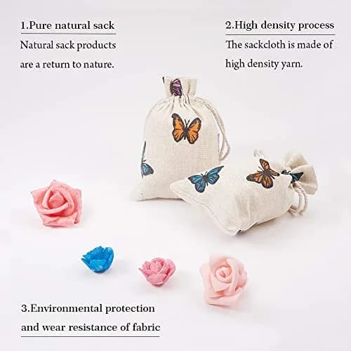 PH PandaHall Butterfly Cotton Bags 14cm (5.5in) x 10cm (4in) | 50 Pcs Drawstring Pouches for Gifts & Jewelry thumbnail 3