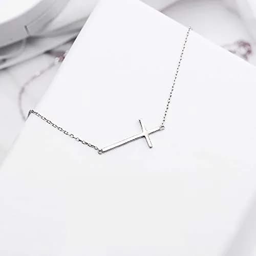 MOMOL Sideways Cross Necklace for Women 18K Gold Plated Christian Necklaces | Dainty Gold Pendant thumbnail 7