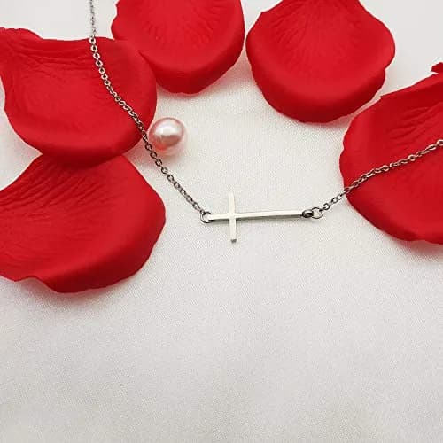 MOMOL Sideways Cross Necklace for Women 18K Gold Plated Christian Necklaces | Dainty Gold Pendant thumbnail 3
