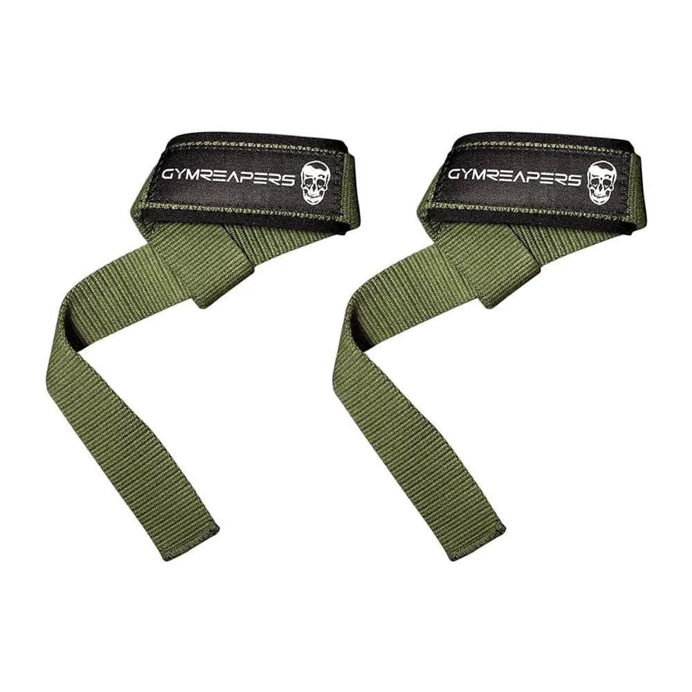 Gymreapers Lifting Wrist Straps Military Green | Padded Neoprene & 18" Cotton for Deadlifts & Weightlifting - main product image