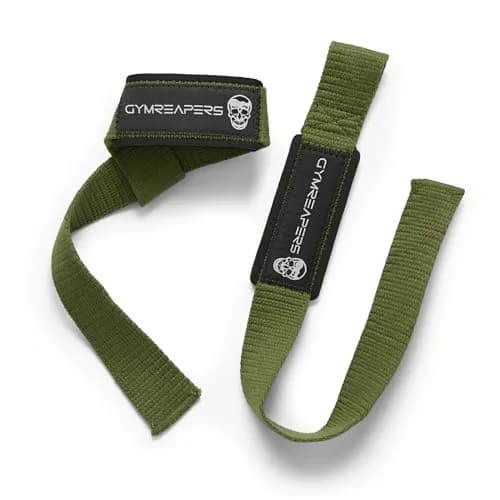 Gymreapers Lifting Wrist Straps Military Green | Padded Neoprene & 18" Cotton for Deadlifts & Weightlifting thumbnail 3