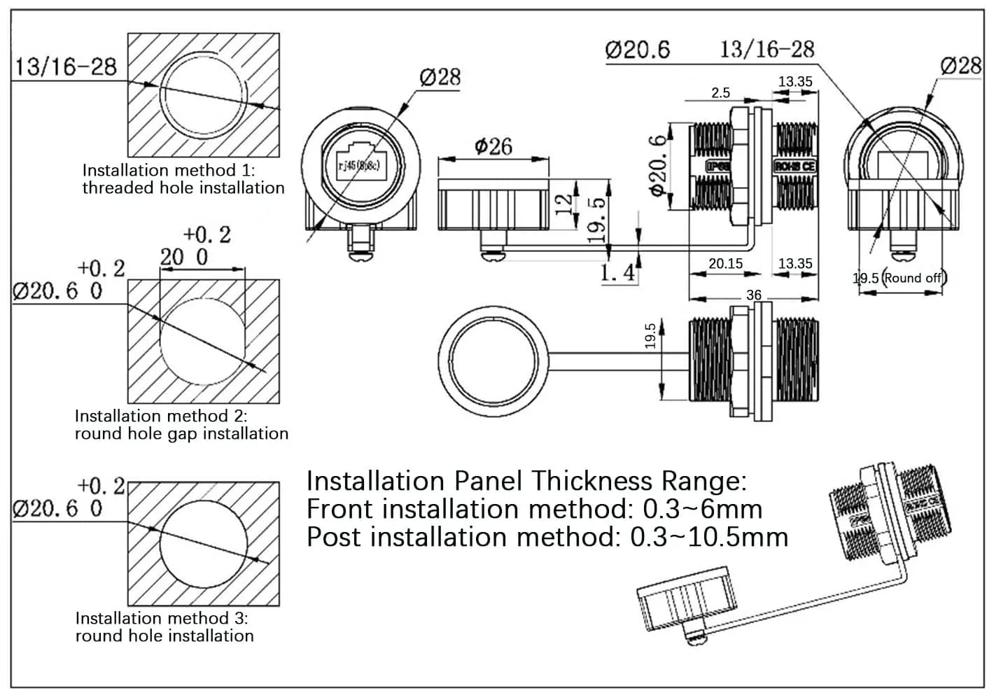 ANMBEST Shielded RJ45 Waterproof CAT6 Ethernet Connector 5PCS | IP67 Rated for Industrial Use - view 6
