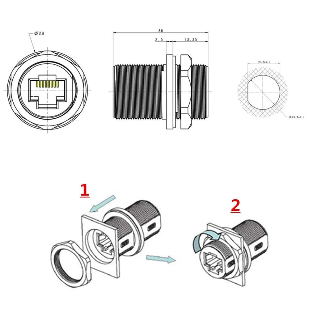 ANMBEST Shielded RJ45 Waterproof CAT6 Ethernet Connector 5PCS | IP67 Rated for Industrial Use - view 8