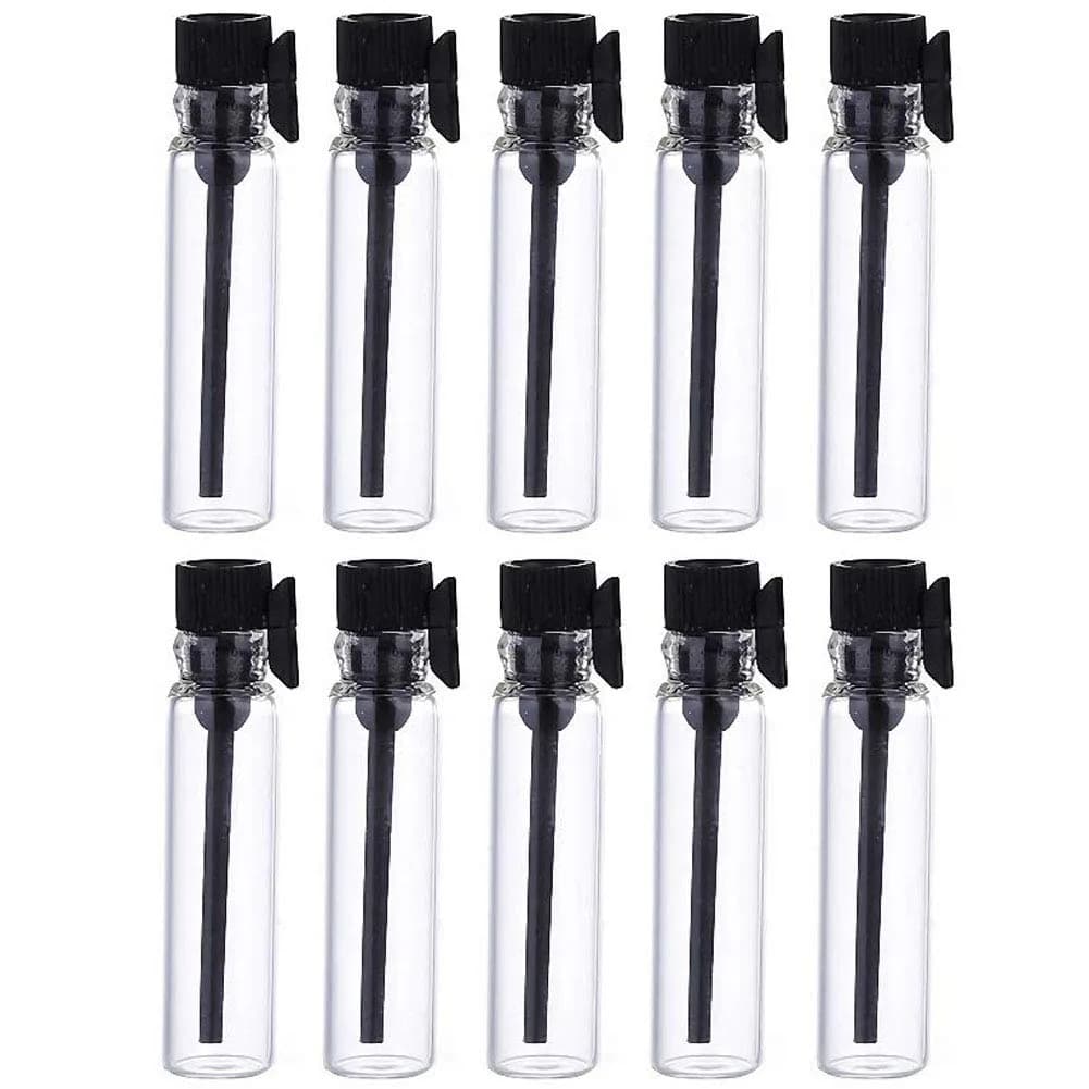 Teensery 100 Pcs 1ml Glass Perfume Sample Bottles with Black Cap | Reusable Aromatherapy Vials