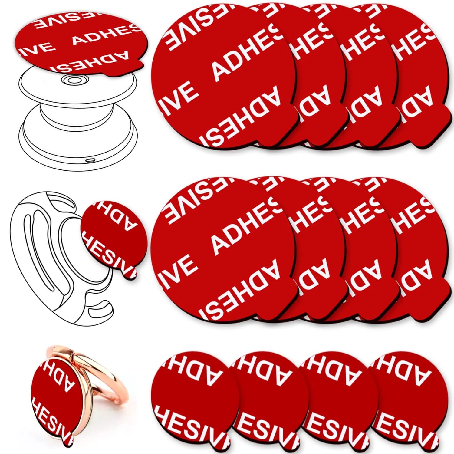 PKYAA Sticky Adhesive Replacement Pads 35mm & 23mm | Strong Hold for Car Mounts & Grips (8-Pack) — Style a