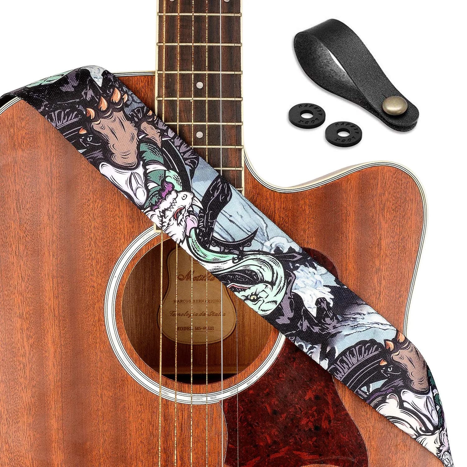 Rinastore Black Tortoise Guitar Strap 41-67" | Comfortable, Adjustable, Heavy-Duty Polyester — Black Tortoise