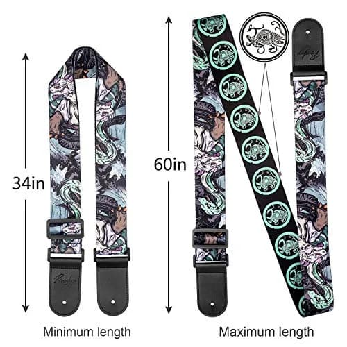 Rinastore Black Tortoise Guitar Strap 41-67" | Comfortable, Adjustable, Heavy-Duty Polyester thumbnail 2