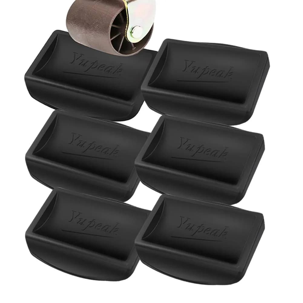 YupeaK Black Silicone Furniture & Bed Wheel Stoppers 6 Pack | Prevents Scratches & Sliding - main product image