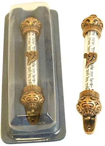 Holy Land Market Crown Mezuzah with Scroll - 5 in, Antique Gold (Copper), Elegant Religious Decor thumbnail 1