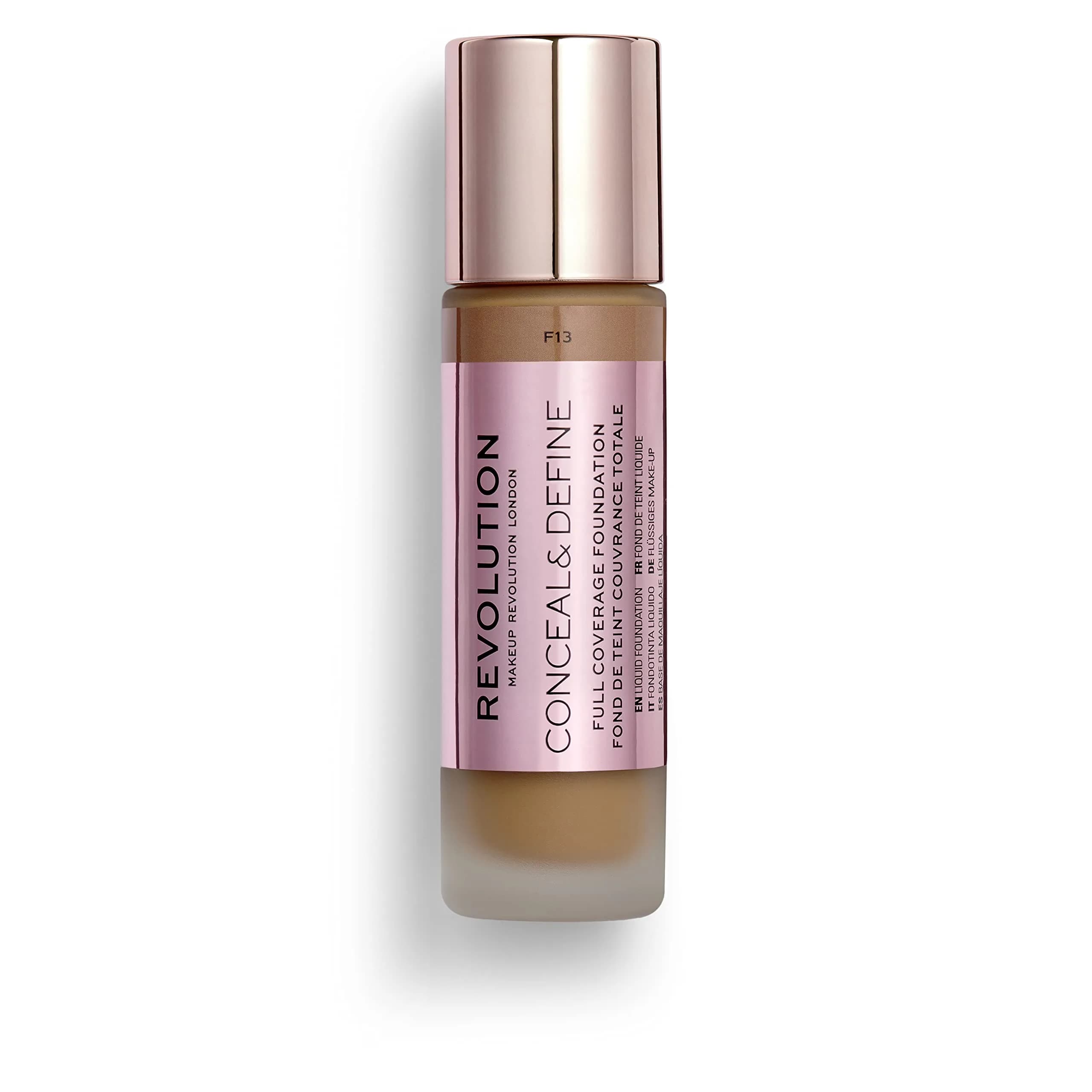 Revolution Beauty London Conceal and Define Foundation 0.7 Fl Oz | Full Coverage Matte Finish for Dark Skin Tones — F14