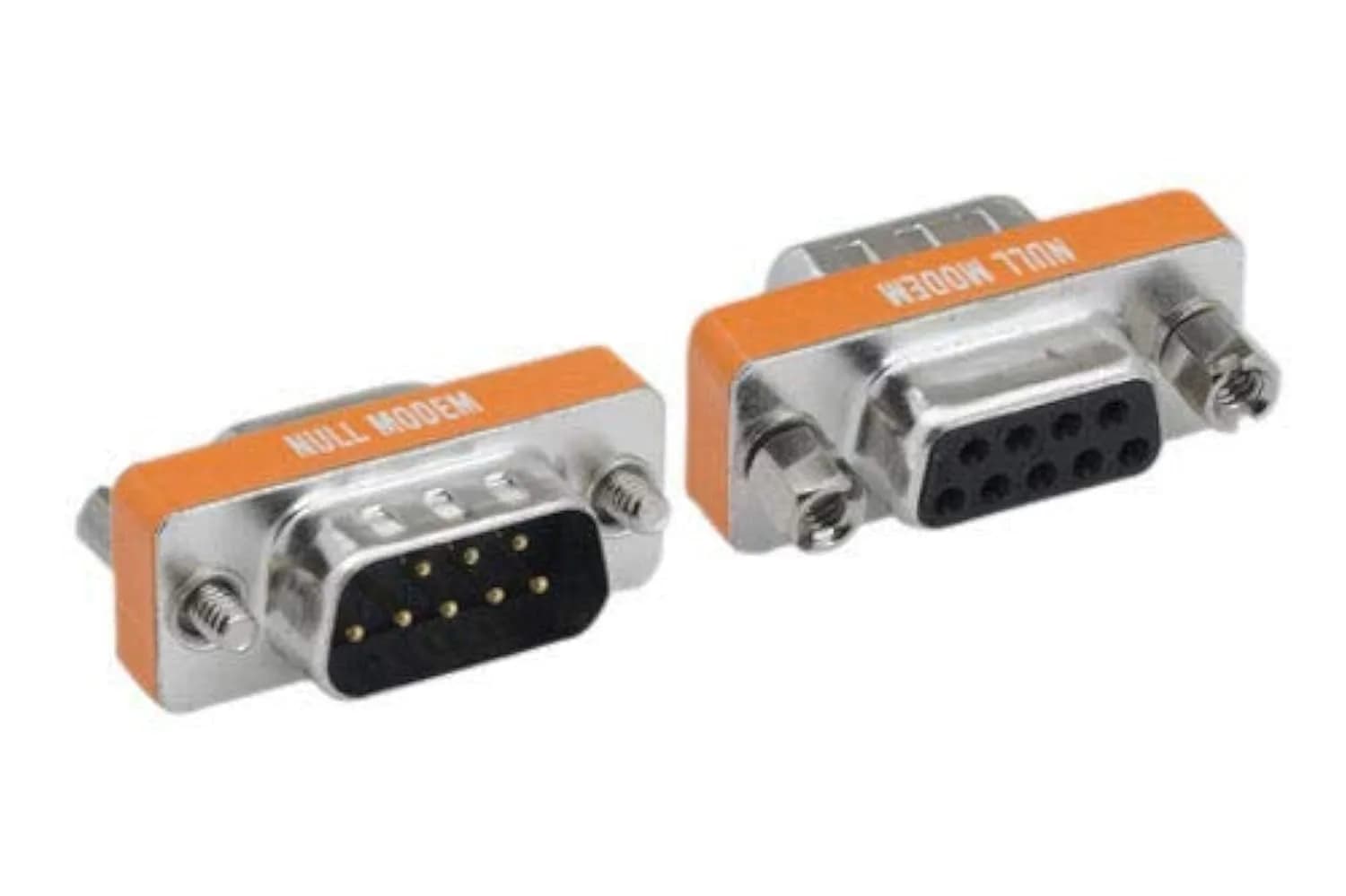 KENTEK Mini DB9 Male to Female Null Modem Adapter | RS-232 Crossover Data Transfer — Silver