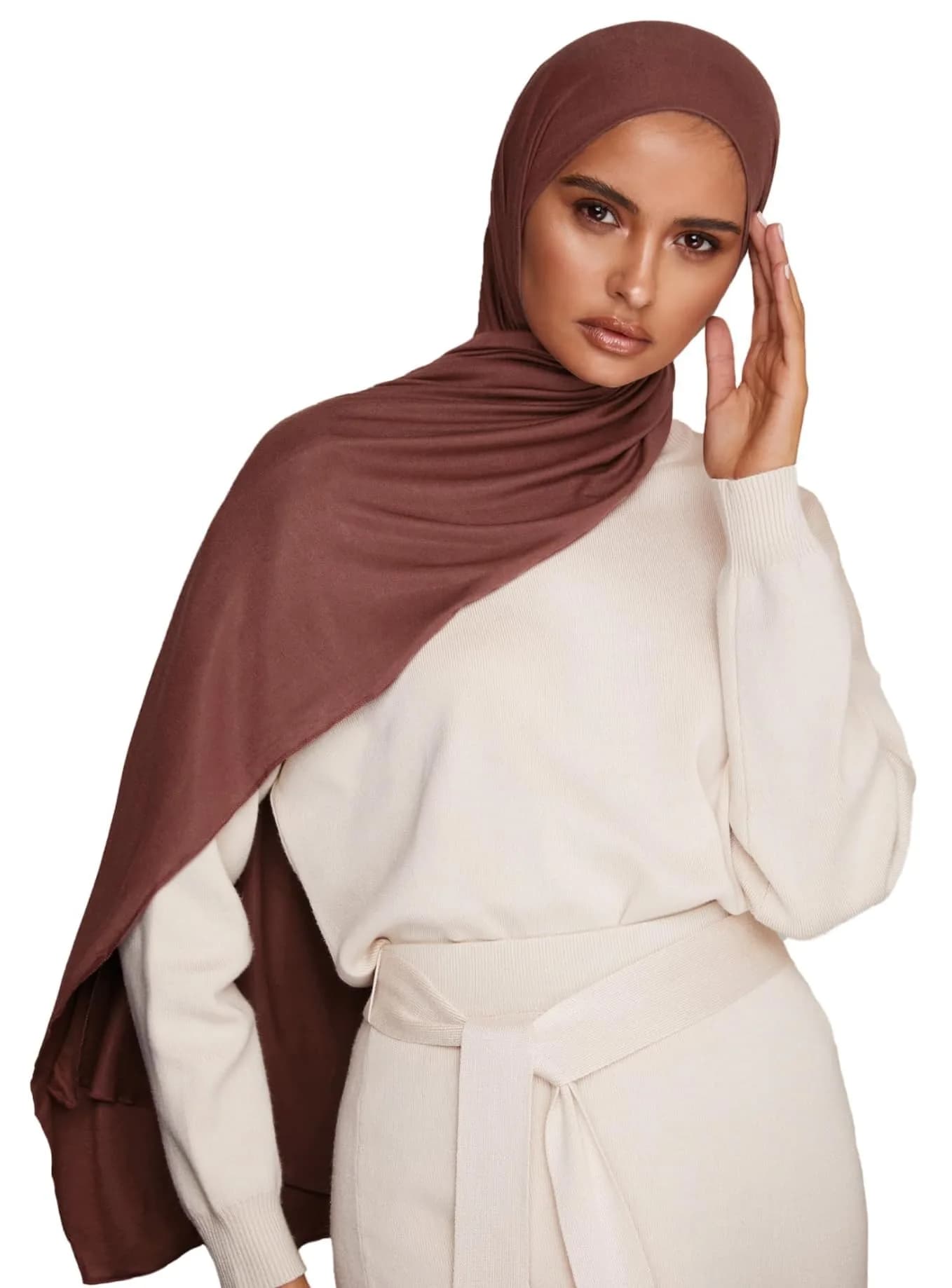 VOILE CHIC Premium Jersey Hijab Scarf for Women - Mocha | 4-Way Stretch, Soft & Non-Slip (70-120 chars)