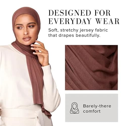 VOILE CHIC Premium Jersey Hijab Scarf for Women - Mocha | 4-Way Stretch, Soft & Non-Slip (70-120 chars) thumbnail 3