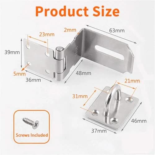 HOWDIA 90 Degree Hasp Latch 6.3cm (2.5 Inch) | Stainless Steel Security Lock for Sliding & Barn Doors thumbnail 2