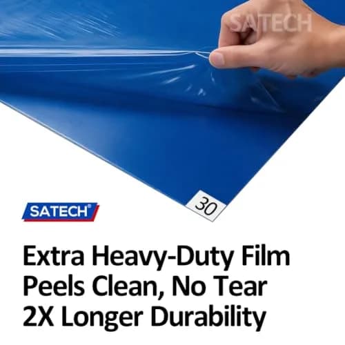 SATECH Blue Tacky Floor Mat 24" x 36" (Case of 4 Mats, 120 Sheets Total) | Sticky Cleanroom Entrance Mat thumbnail 4