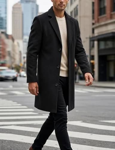 Springrain Wool Blend Pea Coat Slim Fit Black XS | Classic Winter Overcoat thumbnail 3