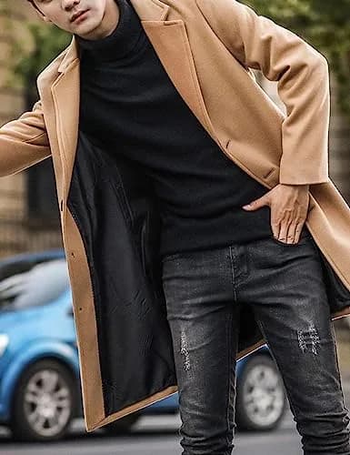 Springrain Men's Wool Blend Pea Coat Notched Collar XL | Warm Winter Overcoat thumbnail 7