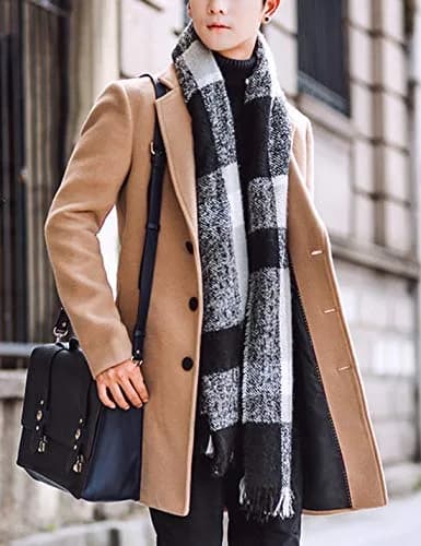 Springrain Men's Wool Blend Pea Coat Notched Collar XL | Warm Winter Overcoat thumbnail 2