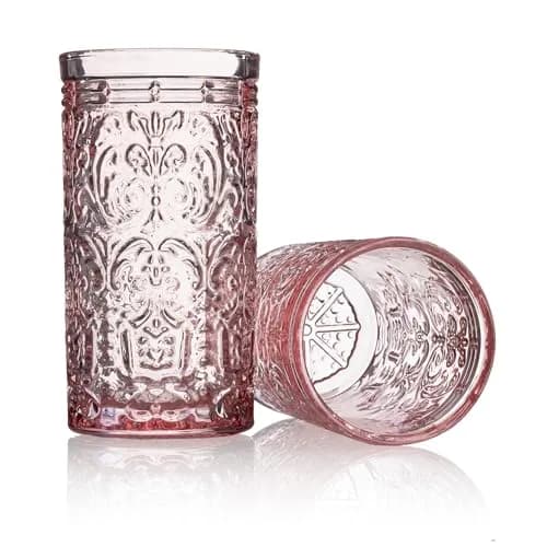 Godinger Jax Pink Highball Glasses Set of 4 | 355ml (12 Fl Oz) Clear Glass Cups thumbnail 2