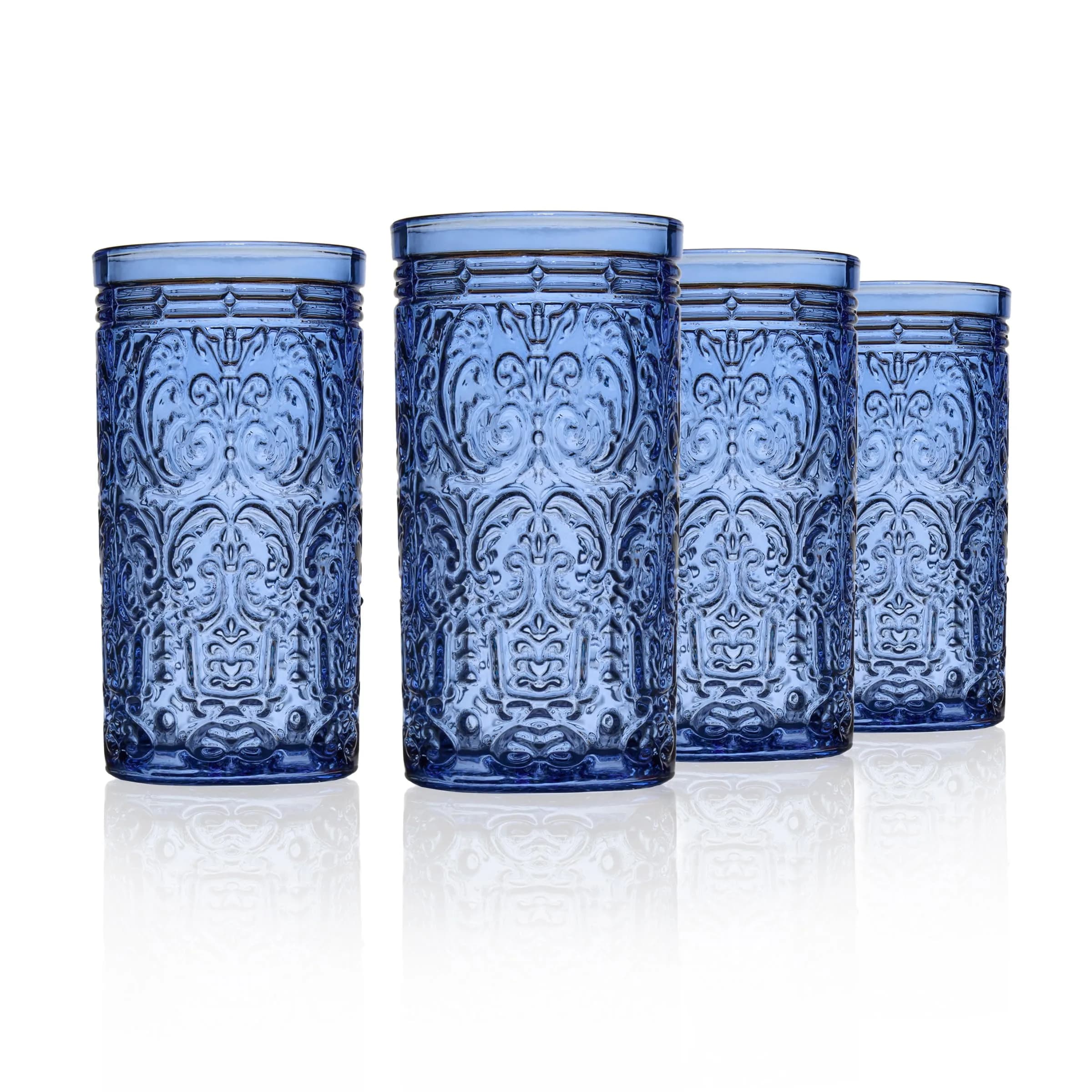 Godinger Jax Collection Blue Highball Glasses, 355ml (12 fl oz) Set of 4 | Vintage Design Tall Glass Cups - main product image