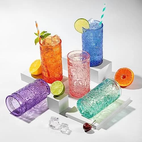 Godinger Jax Collection Blue Highball Glasses, 355ml (12 fl oz) Set of 4 | Vintage Design Tall Glass Cups thumbnail 4