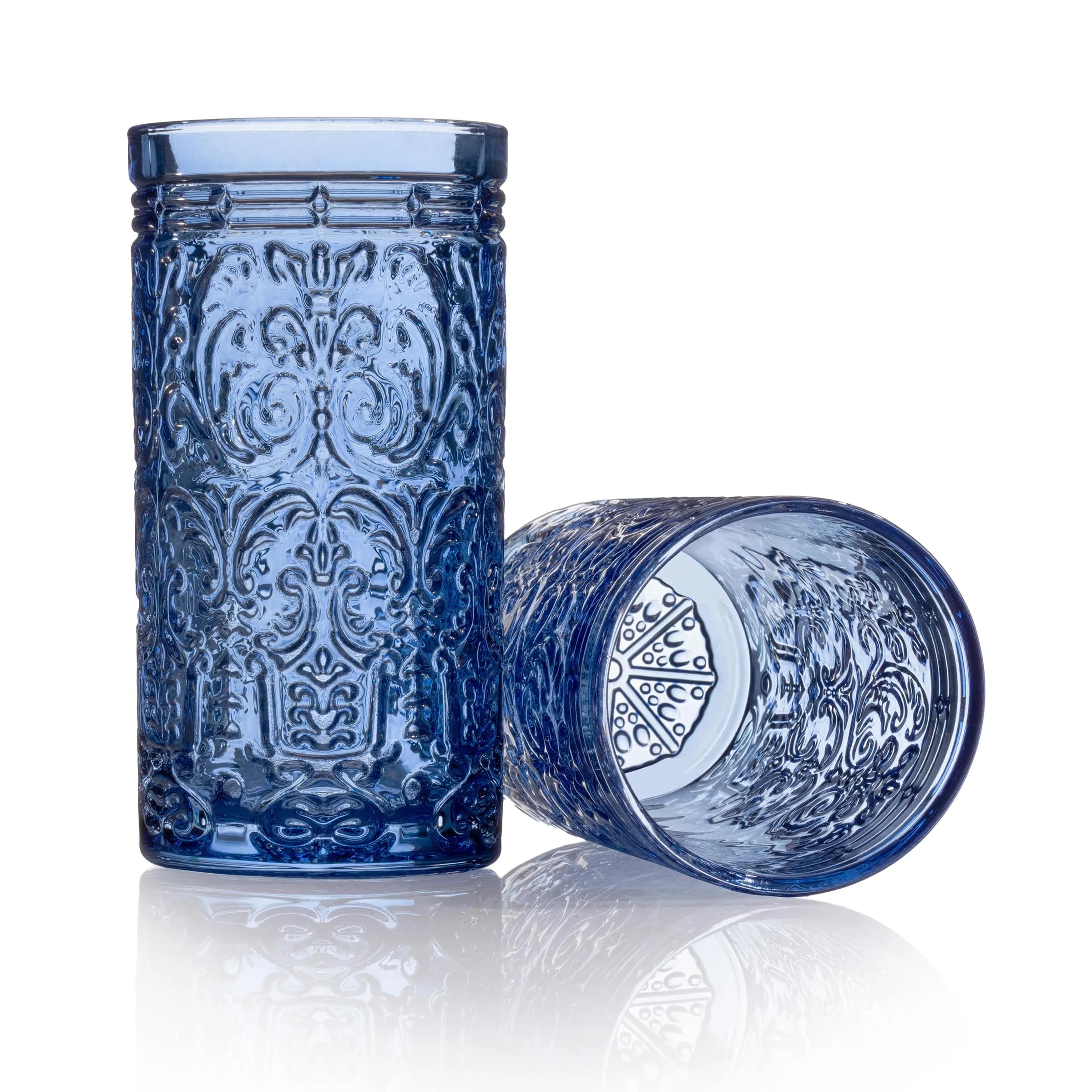 Godinger Jax Collection Blue Highball Glasses, 355ml (12 fl oz) Set of 4 | Vintage Design Tall Glass Cups - view 2