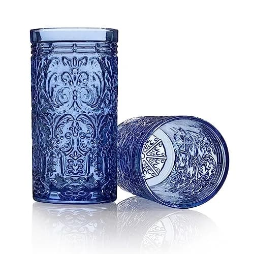 Godinger Jax Collection Blue Highball Glasses, 355ml (12 fl oz) Set of 4 | Vintage Design Tall Glass Cups thumbnail 2