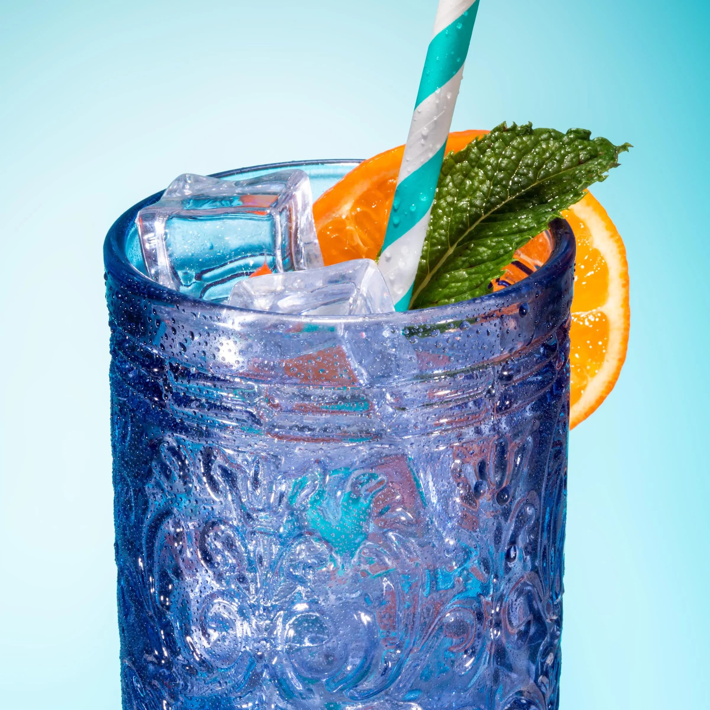 Godinger Jax Collection Blue Highball Glasses, 355ml (12 fl oz) Set of 4 | Vintage Design Tall Glass Cups - view 3