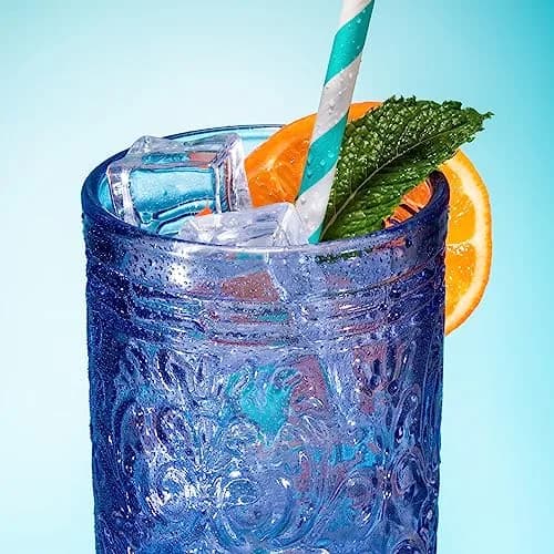 Godinger Jax Collection Blue Highball Glasses, 355ml (12 fl oz) Set of 4 | Vintage Design Tall Glass Cups thumbnail 3