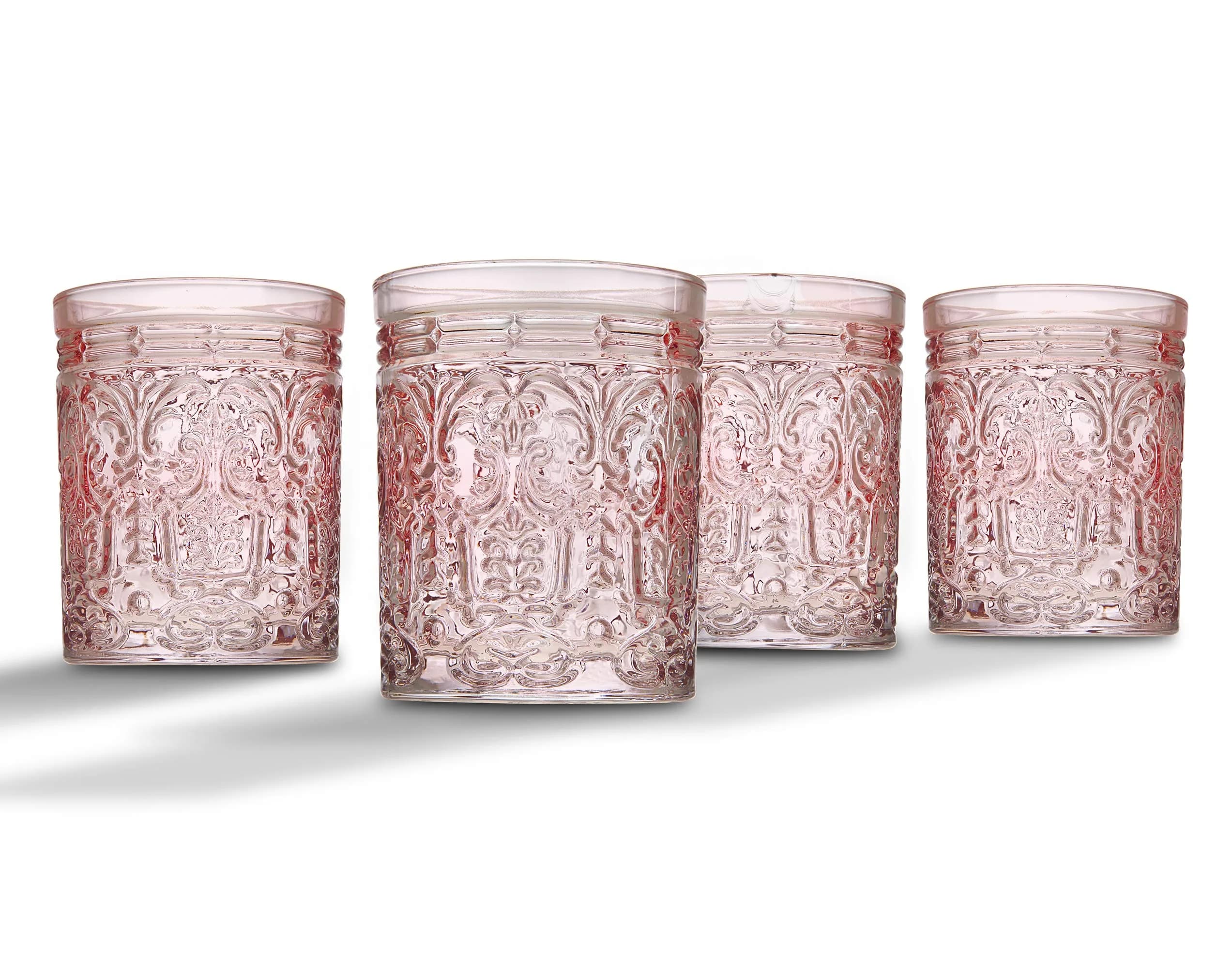 Godinger Jax Seafoam Highball Glasses (355ml / 12oz), Set of 4 | Elegant Glassware for Cocktails & Beverages — Pink / 12 Ounces