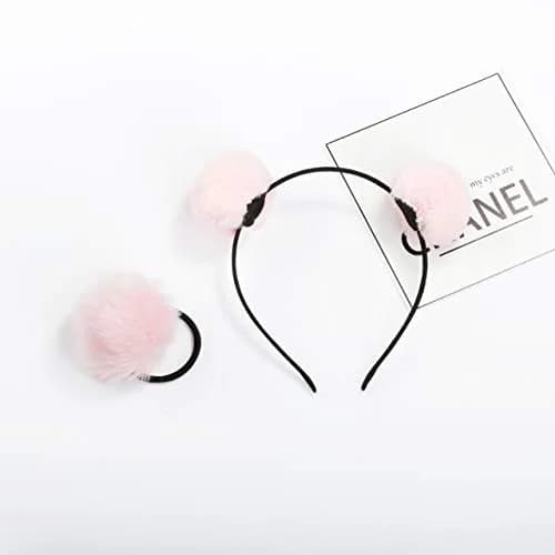 lasenersm Fluffy Furry Pom-Ball Headbands and Elastic Hair Ties - 6 Pieces, 3 Pairs | Cute Faux Fur Animal Ear Headbands for Girls & Women thumbnail 4