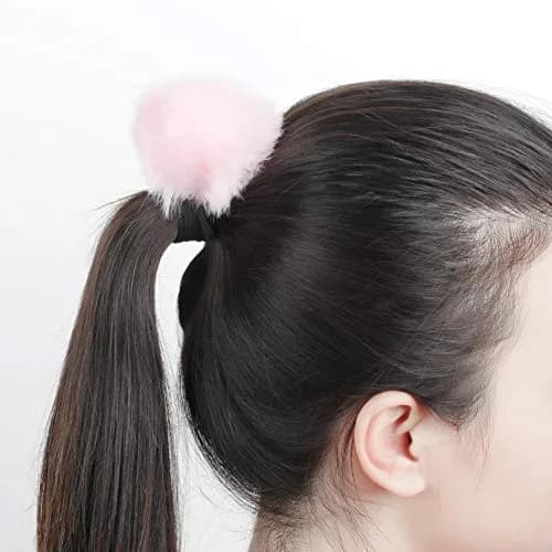 lasenersm Fluffy Furry Pom-Ball Headbands and Elastic Hair Ties - 6 Pieces, 3 Pairs | Cute Faux Fur Animal Ear Headbands for Girls & Women thumbnail 6