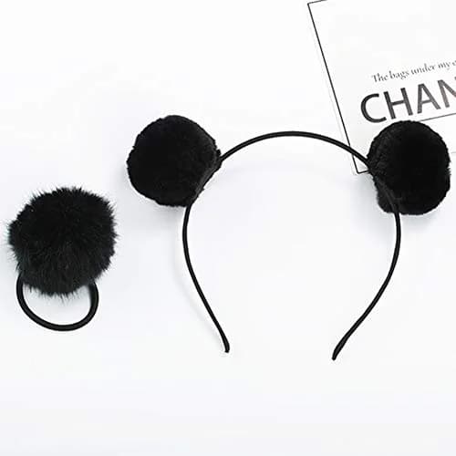 lasenersm Fluffy Furry Pom-Ball Headbands and Elastic Hair Ties - 6 Pieces, 3 Pairs | Cute Faux Fur Animal Ear Headbands for Girls & Women thumbnail 3