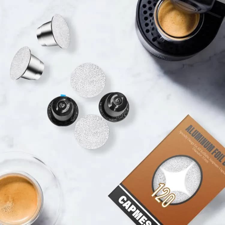CAPMESSO Aluminum Coffee Pod Seal Lids for Nespresso Original Line Capsules, 120PCS | Reusable Coffee Filter Alternative - view 5