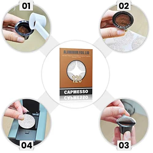 CAPMESSO Aluminum Coffee Pod Seal Lids for Nespresso Original Line Capsules, 120PCS | Reusable Coffee Filter Alternative thumbnail 6