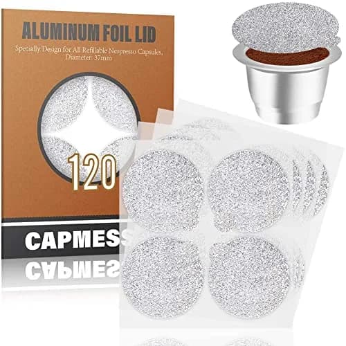 CAPMESSO Aluminum Coffee Pod Seal Lids for Nespresso Original Line Capsules, 120PCS | Reusable Coffee Filter Alternative thumbnail 1