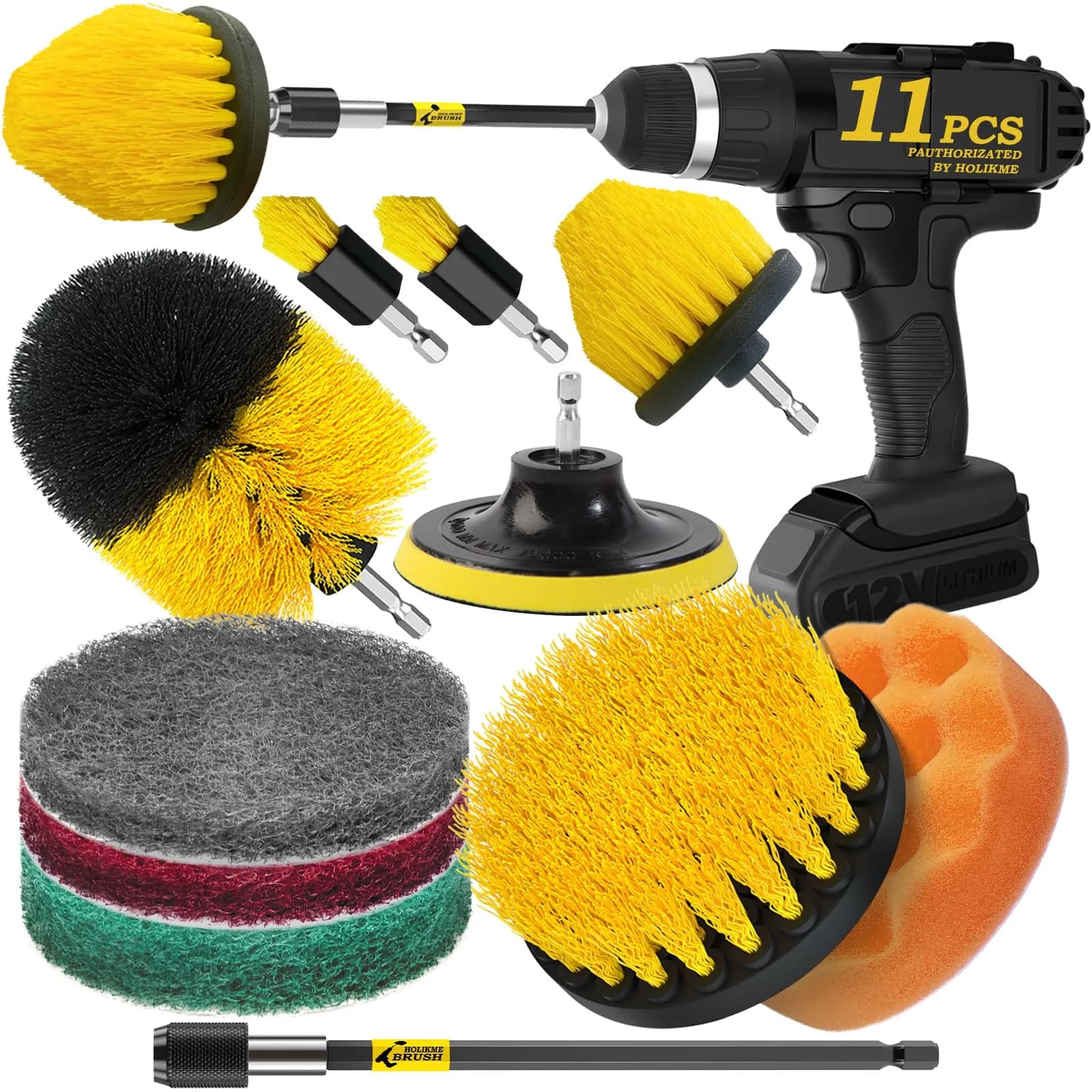 Holikme Drill Brush Set 11 Pieces | Deep Surface & Grout Cleaning with Power Scrubber (70-120 chars)