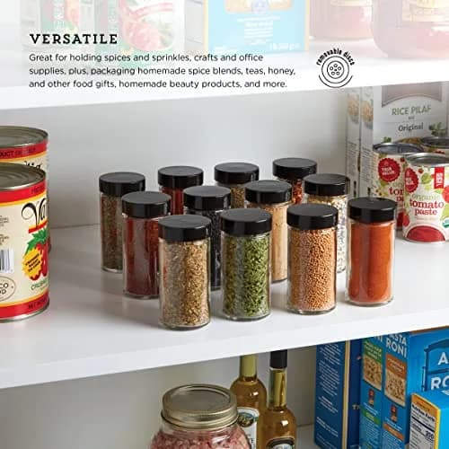 Kamenstein 12-Piece Empty Glass Spice Jar Set Black Lids 3 oz | Clear, Airtight, Versatile Kitchen Storage thumbnail 5
