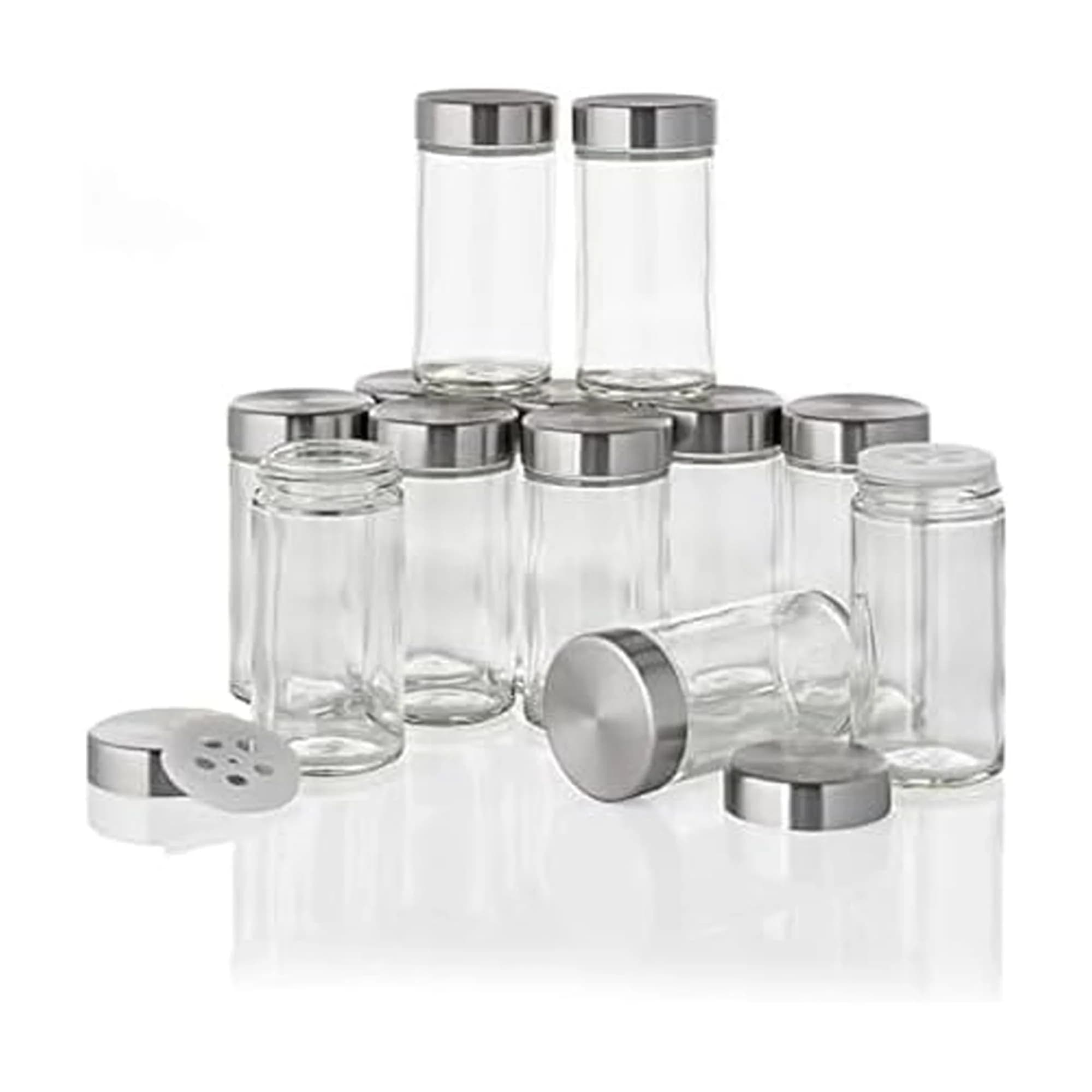 Kamenstein 12-Piece Glass Spice Jar Set 3 oz | Airtight Stainless Steel Lids for Kitchen & Pantry