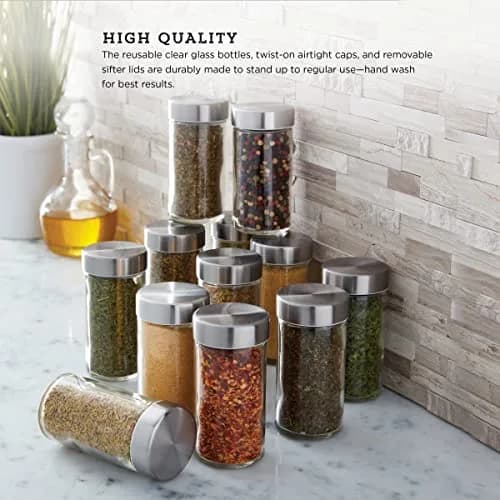 Kamenstein 12-Piece Glass Spice Jar Set 3 oz | Airtight Stainless Steel Lids for Kitchen & Pantry thumbnail 4