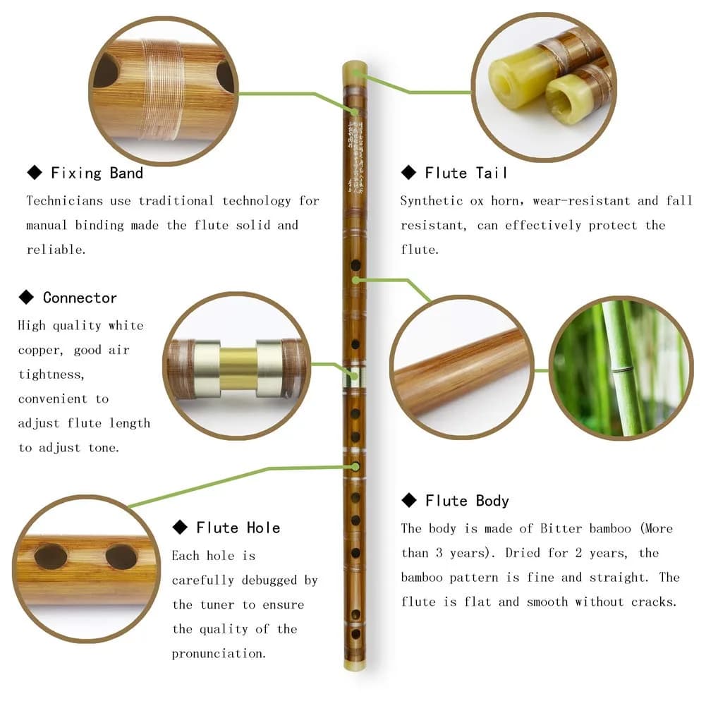 PHYSKOW Bitter Bamboo Dizi Flute in C Key | 66 cm (26 in) with Accessories - view 2