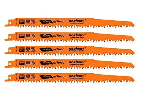 HORUSDY 9-Inch Wood Pruning Reciprocating Saw Blades, 5 TPI, 5-Pack | Fast Cutting Green Wood & Branches thumbnail 1