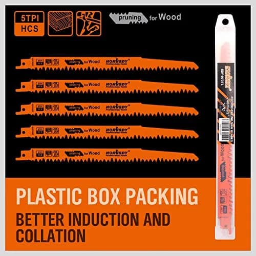 HORUSDY 9-Inch Wood Pruning Reciprocating Saw Blades, 5 TPI, 5-Pack | Fast Cutting Green Wood & Branches thumbnail 6