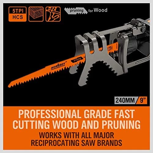 HORUSDY 9-Inch Wood Pruning Reciprocating Saw Blades, 5 TPI, 5-Pack | Fast Cutting Green Wood & Branches thumbnail 3