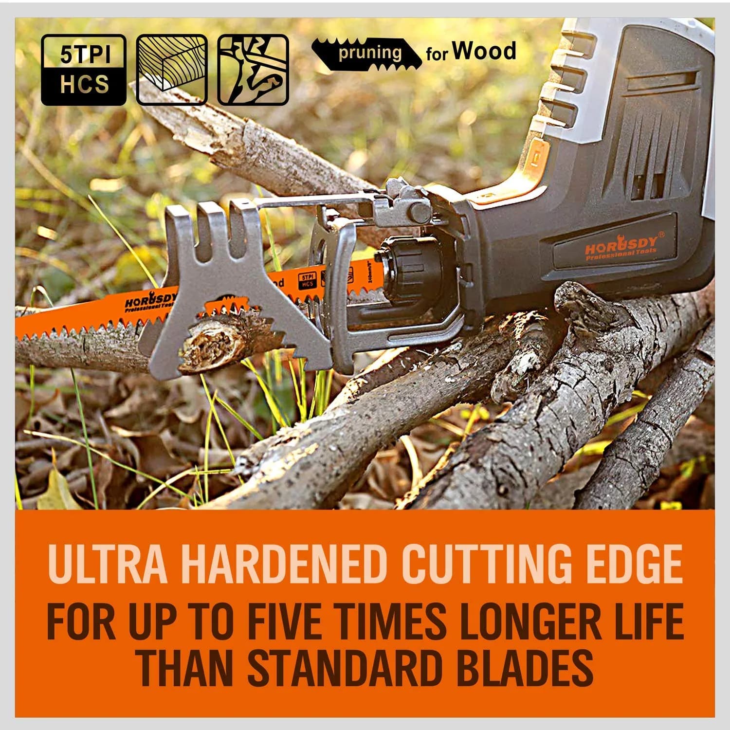 HORUSDY 12-Inch Wood Pruning Reciprocating Saw Blades, 5 TPI HCS Carbon Steel, 5-Pack | Fast Cutting Green Wood & Plastic - view 4