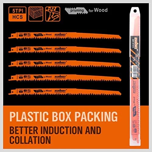 HORUSDY 12-Inch Wood Pruning Reciprocating Saw Blades, 5 TPI HCS Carbon Steel, 5-Pack | Fast Cutting Green Wood & Plastic thumbnail 6